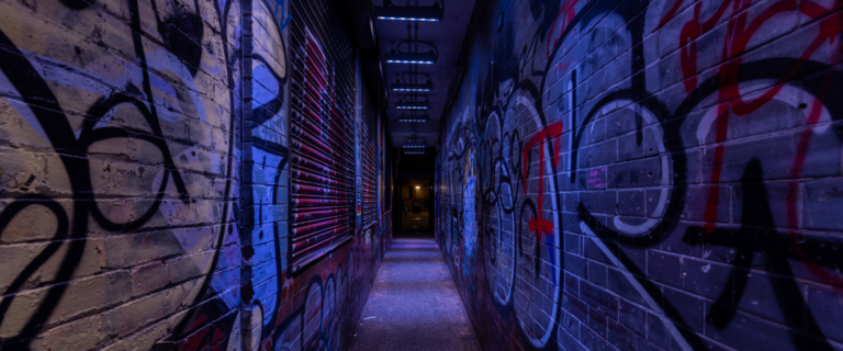 a blue RGB lit alleyway in London