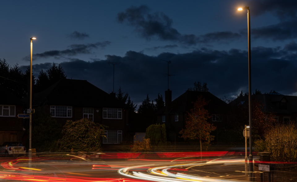 residential road lighting with traffic